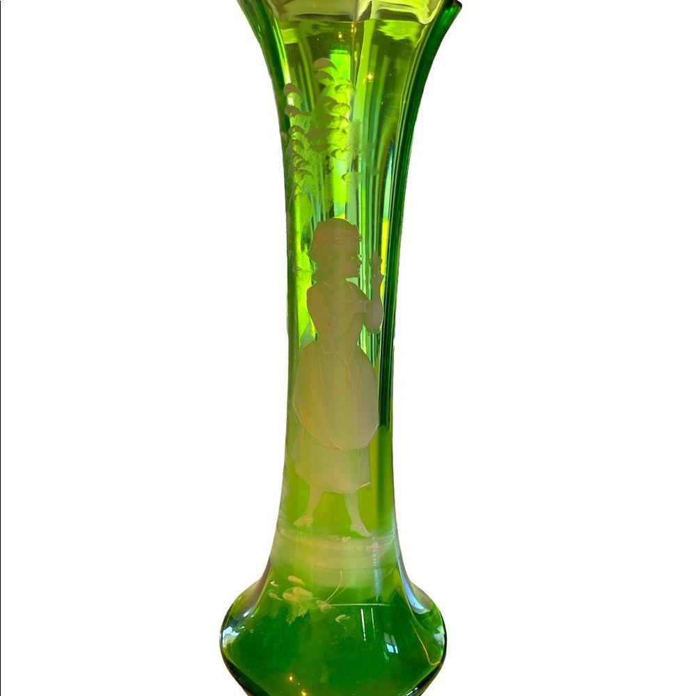 Mary Gregory Green Glass Vase